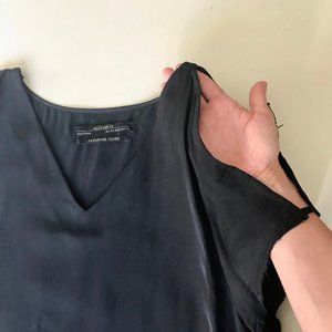 All Saints Japanese Cupro Camile Cold Shoulder Black Shirt Raw Hem Top Size US 6